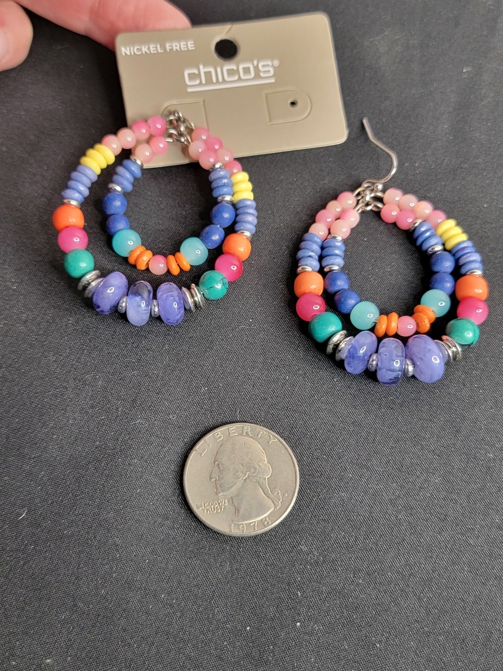 Chico's Multicolor Beaded Hoop Earrings - Pink, Blue & Turquoise